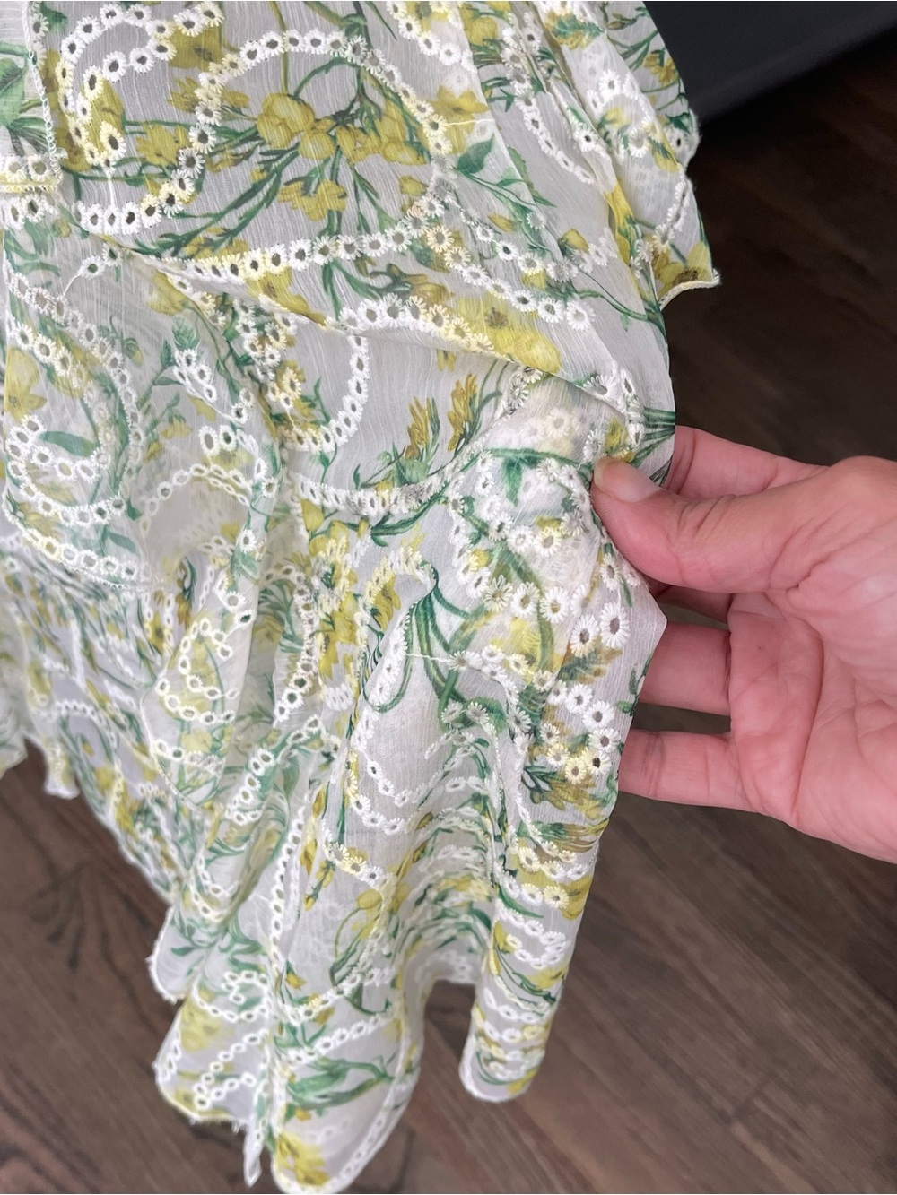 Alice + Olivia Yellow & Green Floral Tiered Lace Maxi Skirt - Picture 6 of 9